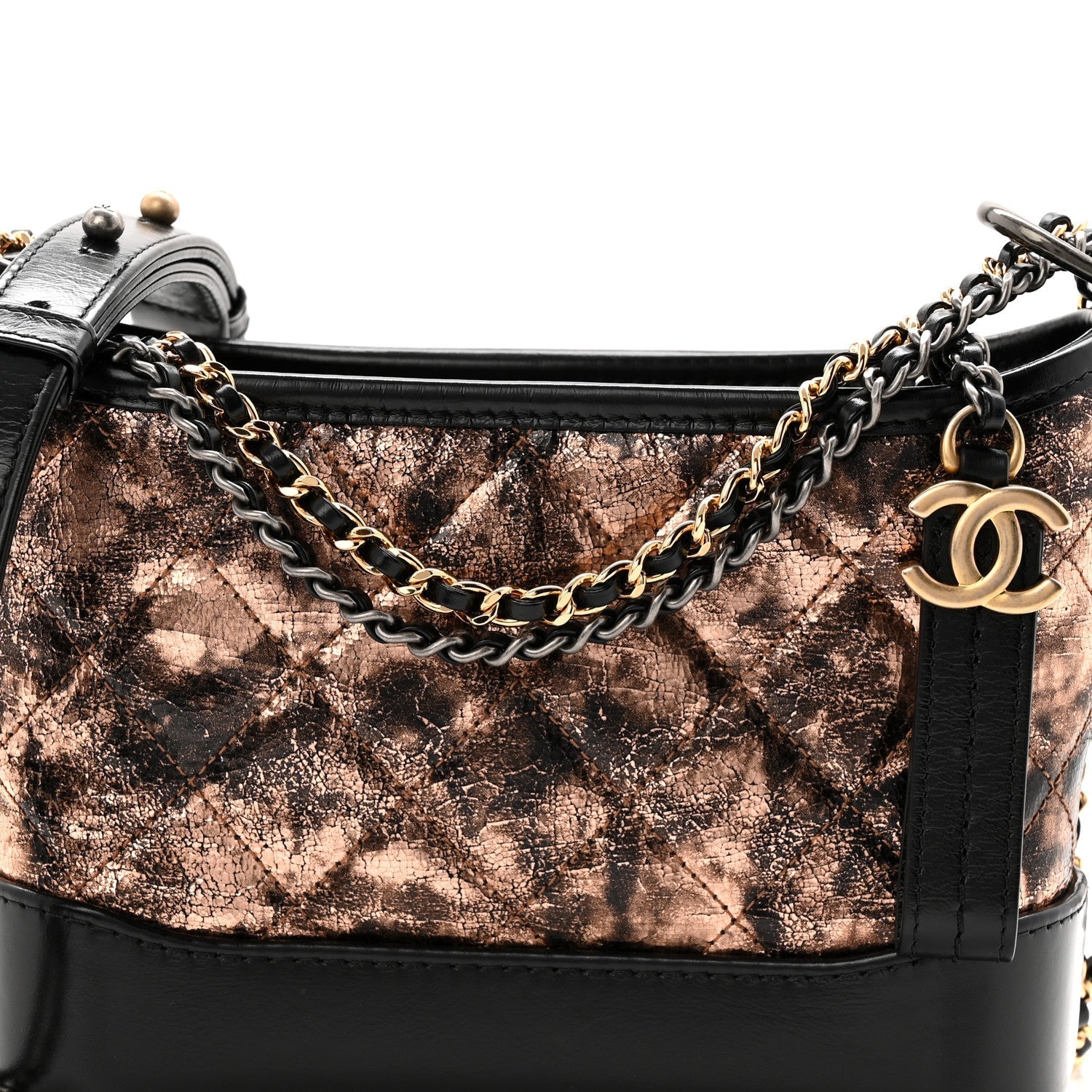 Metallic Crumpled Goatskin Quilted Small Gabrielle Hobo Black Rose Gold