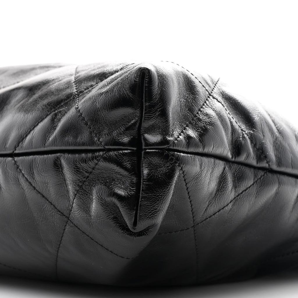 Glazed Calfskin  Quilted Small Chanel 22 Black