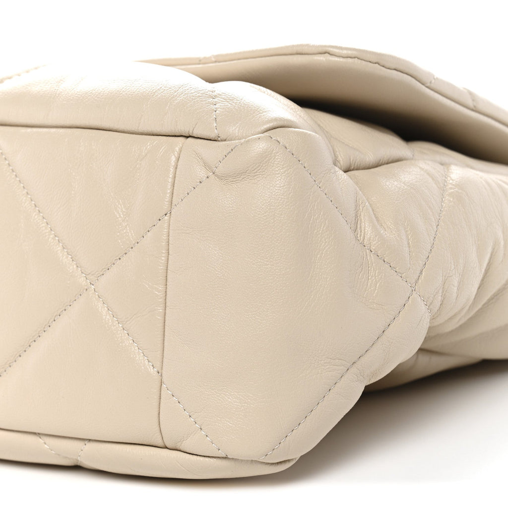 Goatskin Quilted Maxi Chanel 19 Flap Beige