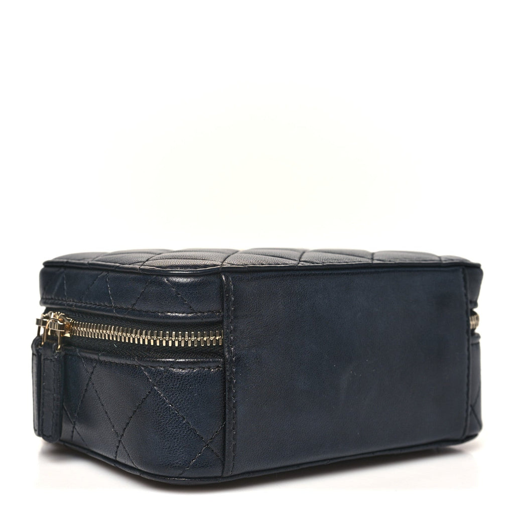 Lambskin Quilted Small Trendy CC Camera Case With Chain Navy