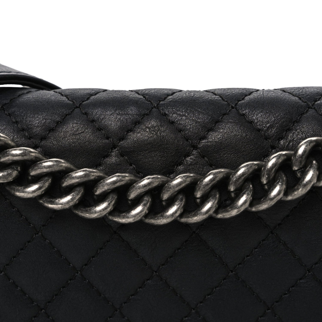 Calfskin Quilted Metal Embellished Paris Dallas Medium Boy Flap Black