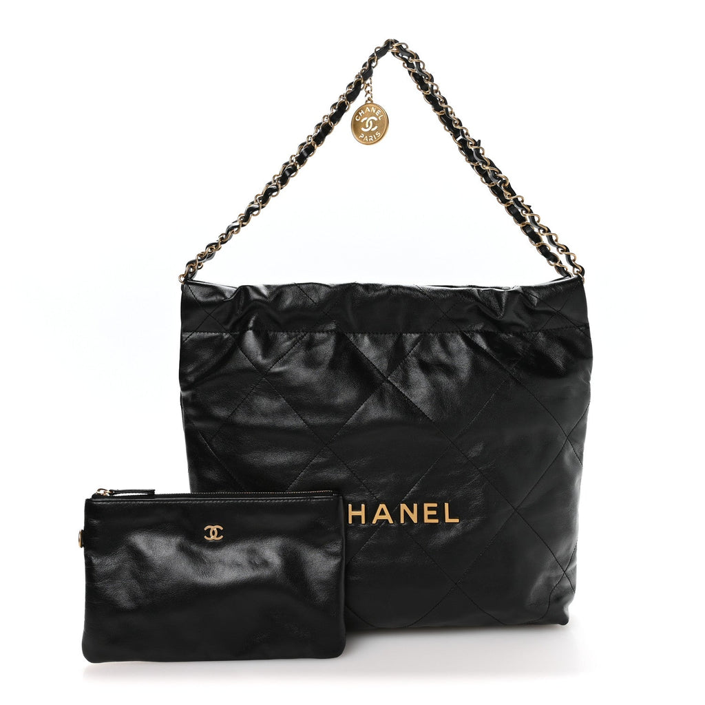 Shiny Calfskin Quilted Small Chanel 22 Black