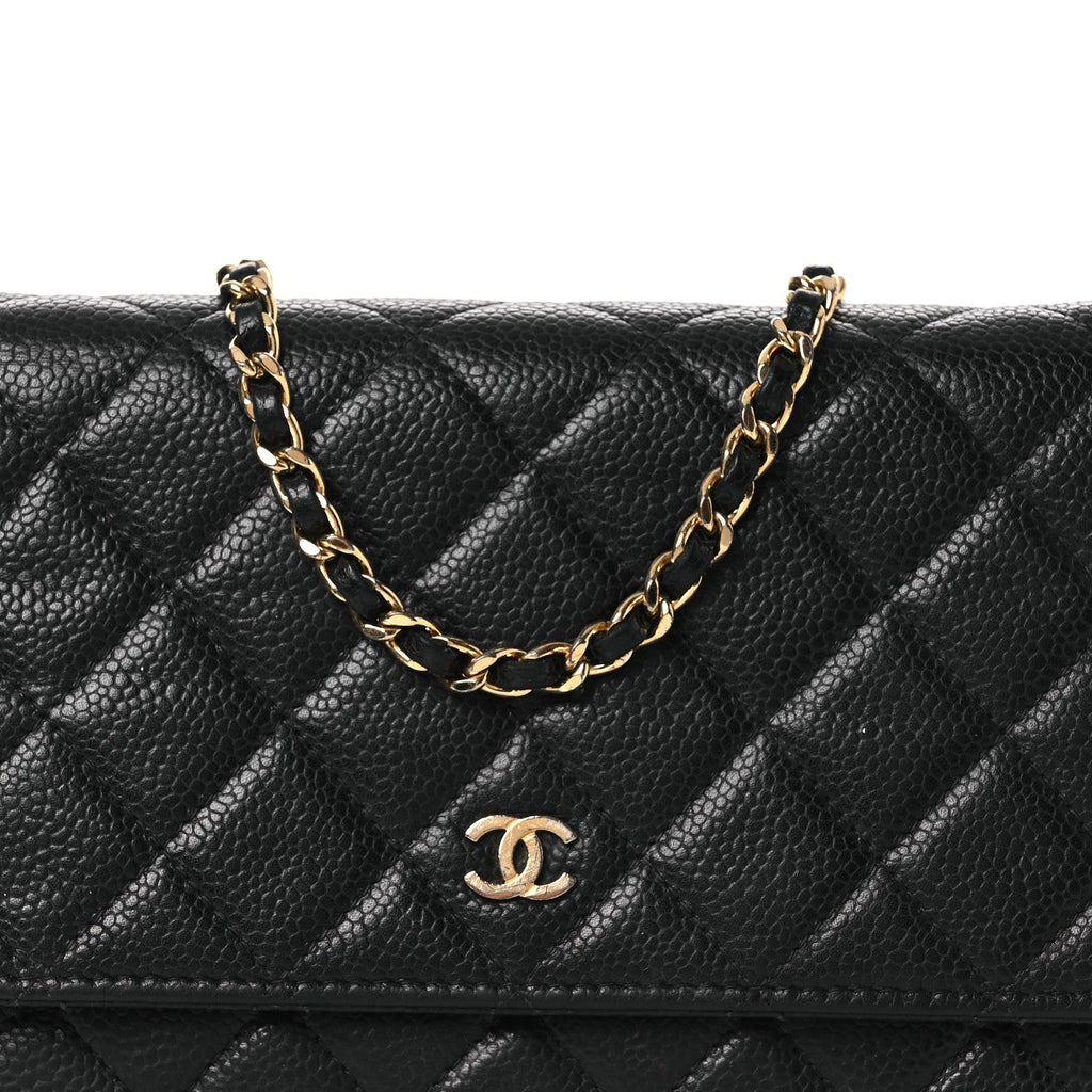 Caviar Quilted Wallet on Chain WOC Black
