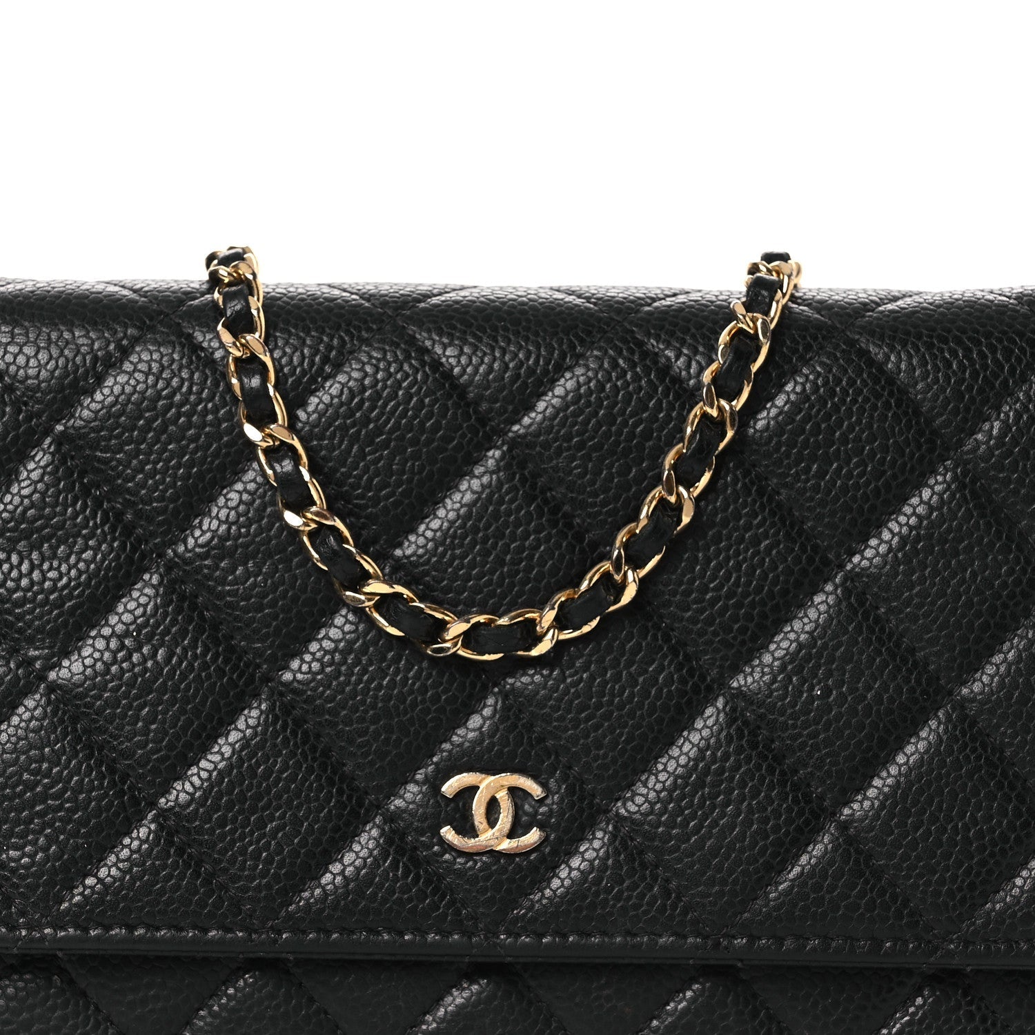 Caviar Quilted Wallet on Chain WOC Black