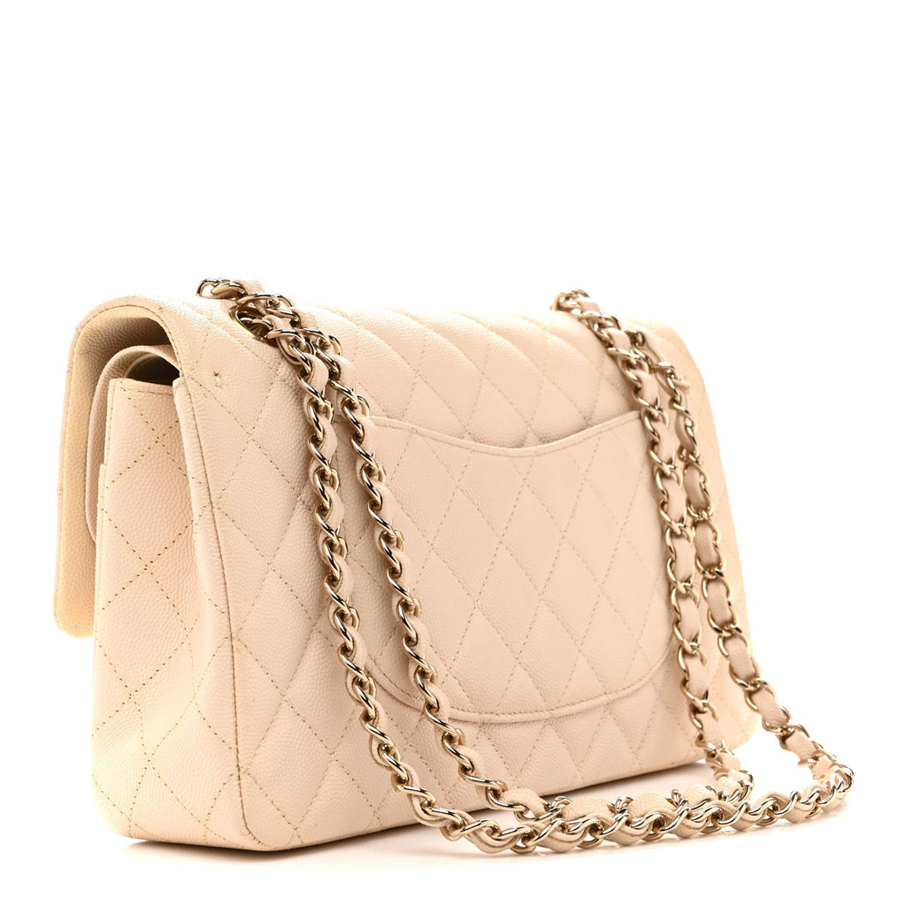 Caviar Quilted Medium Double Flap Light Beige