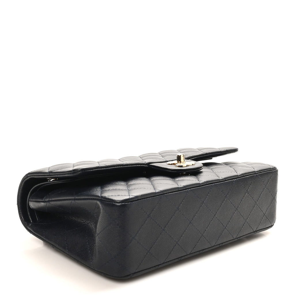 Caviar Quilted Medium Double Flap Navy