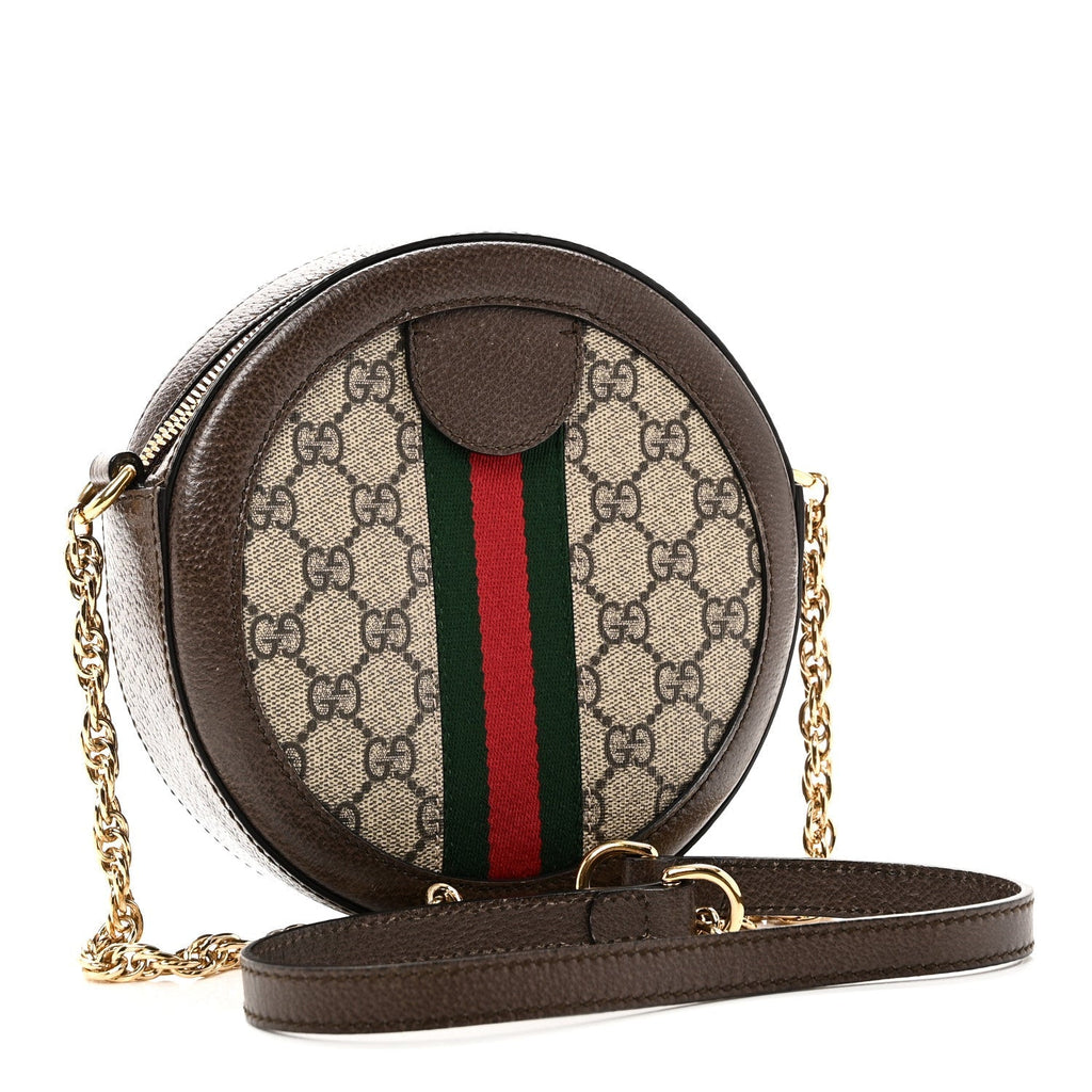 GG Supreme Monogram Web Mini Ophidia Round Shoulder Bag Brown