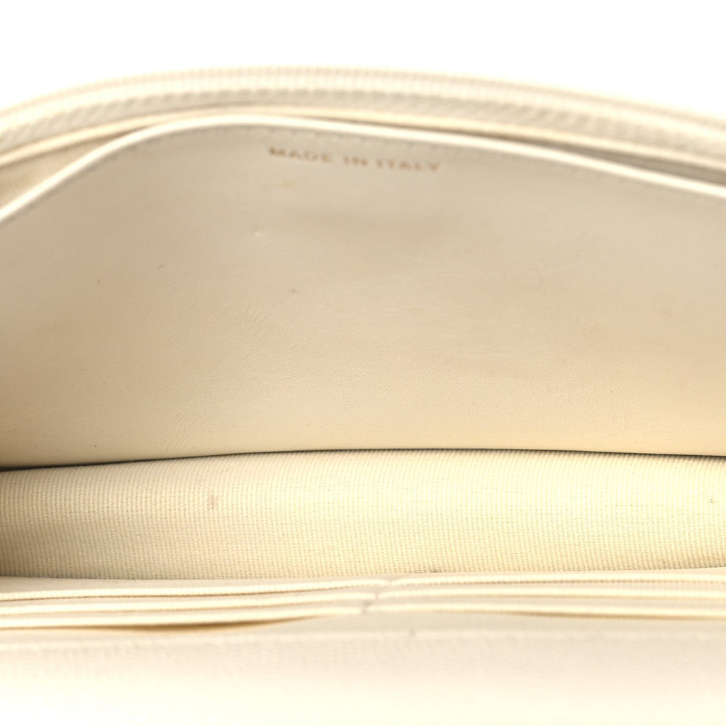 Shiny Caviar Quilted Flap Charm Wallet On Chain WOC White