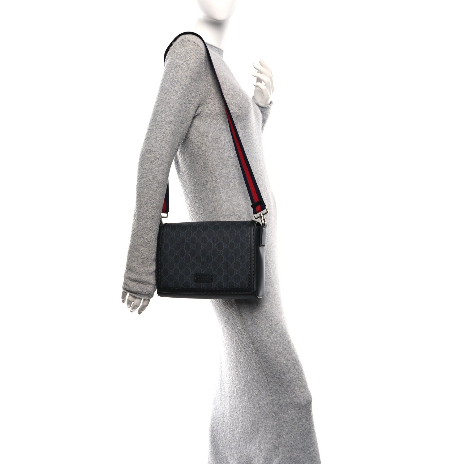 GG Supreme Monogram Appia Calfskin Web Crossbody Bag Black Grey