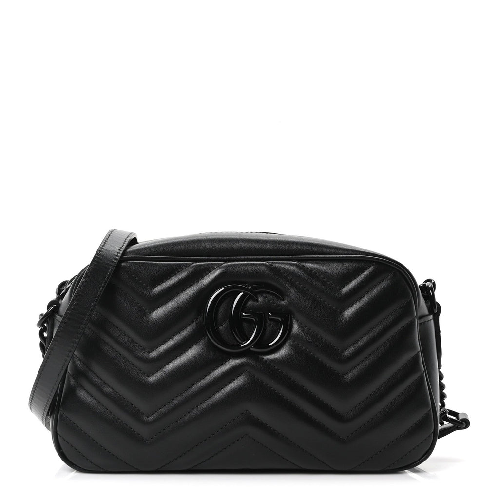 Calfskin Matelasse Monochrome Small GG Marmont Chain Shoulder Bag Black