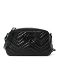 Calfskin Matelasse Monochrome Small GG Marmont Chain Shoulder Bag Black