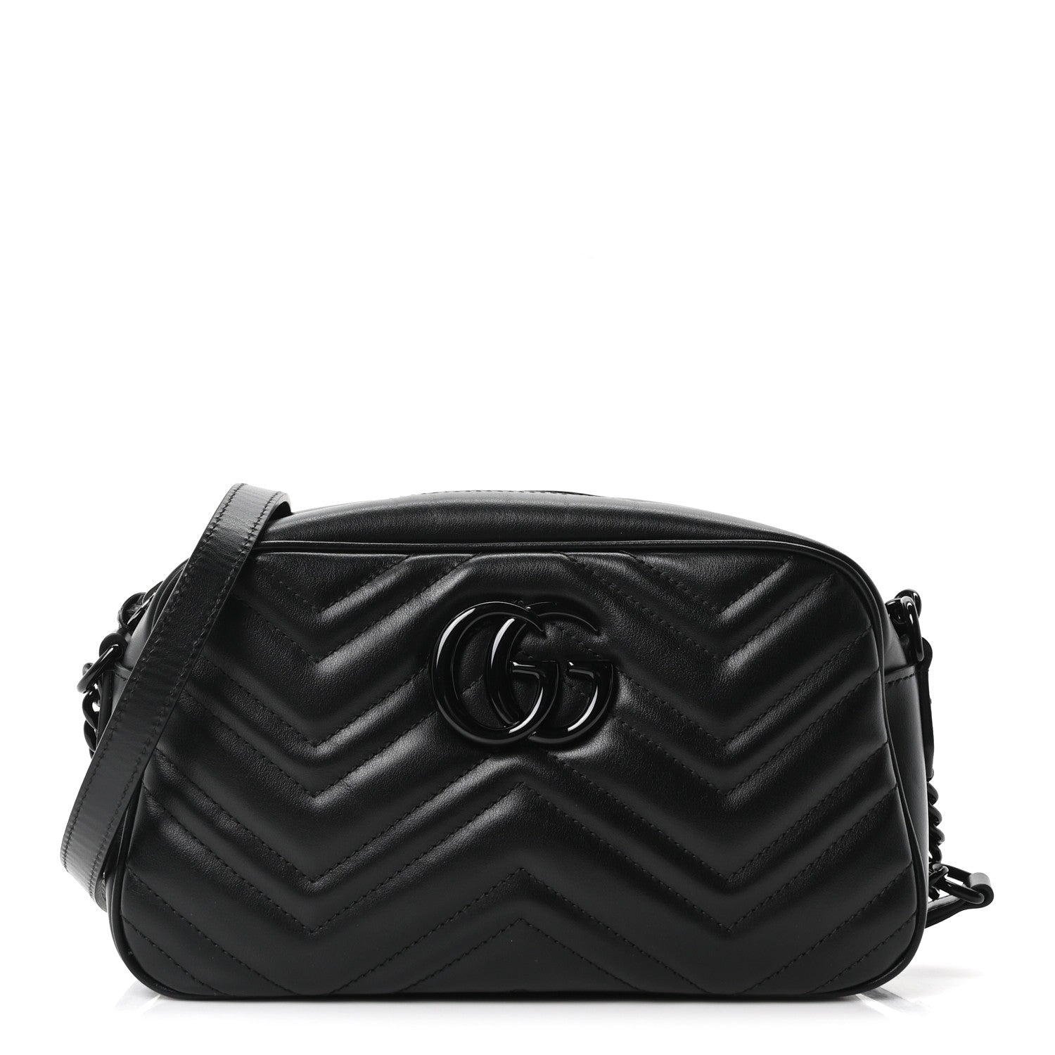 Calfskin Matelasse Monochrome Small GG Marmont Chain Shoulder Bag Black
