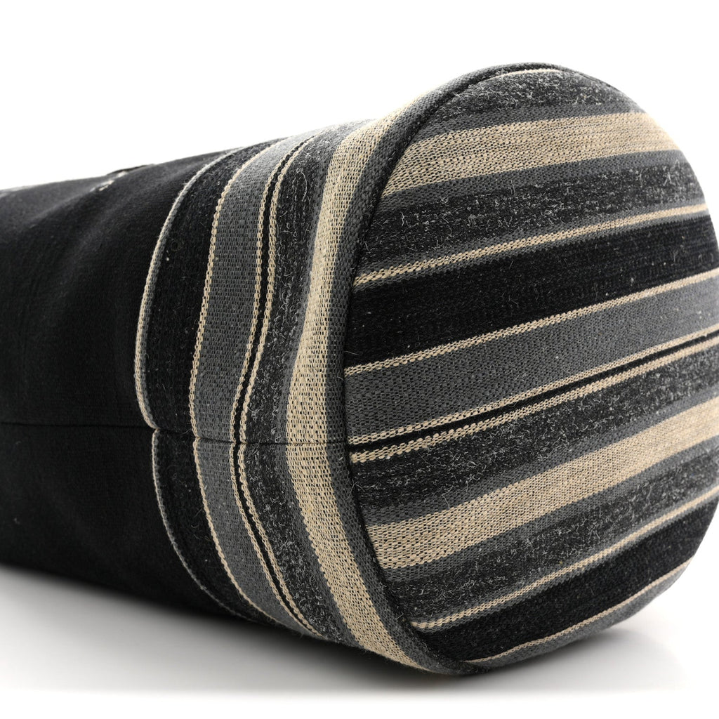 Striped Canvas Deauville Drawstring Backpack Black