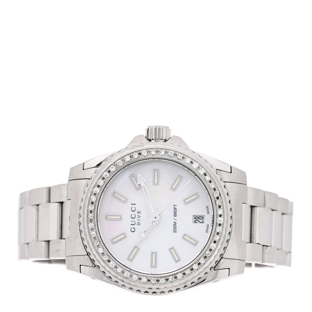 Stainless Steel Diamond Mother of Pearl 32mm Dive Quartz Watch