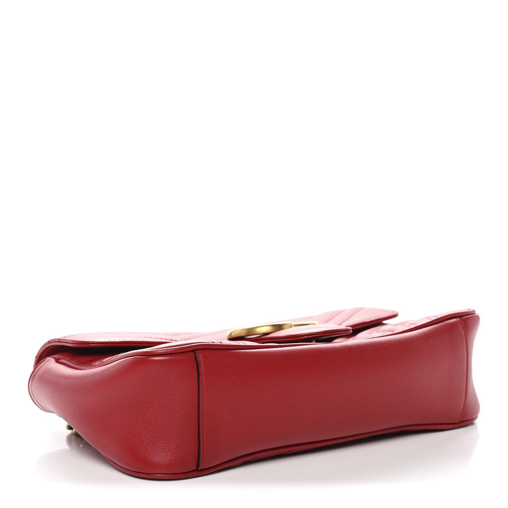 Calfskin Matelasse Small GG Marmont Shoulder Bag Hibiscus Red