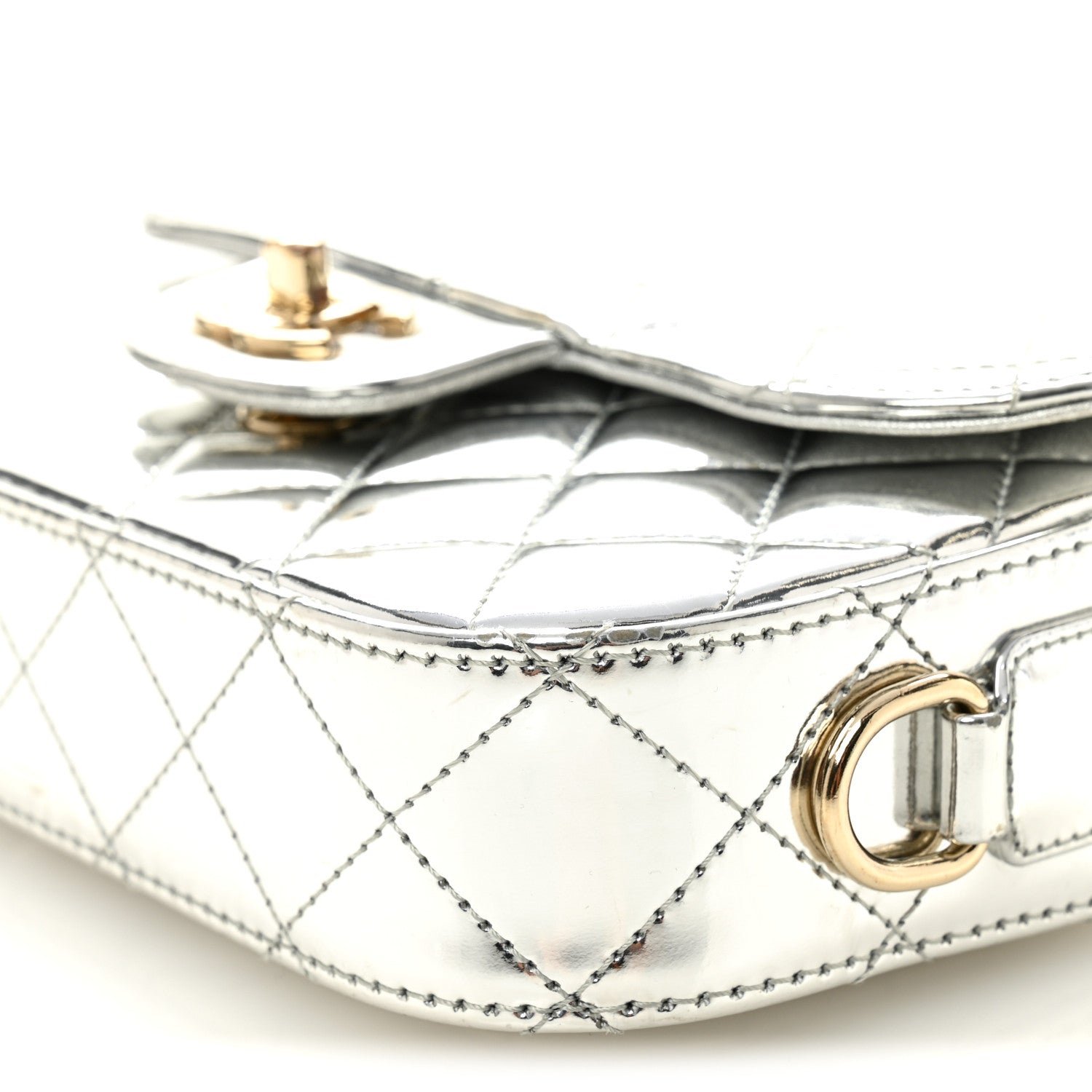 Mirror Calfskin Metallic Calfskin Quilted Hollywood Boulevard Mini Flap With Star Coin Purse Silver