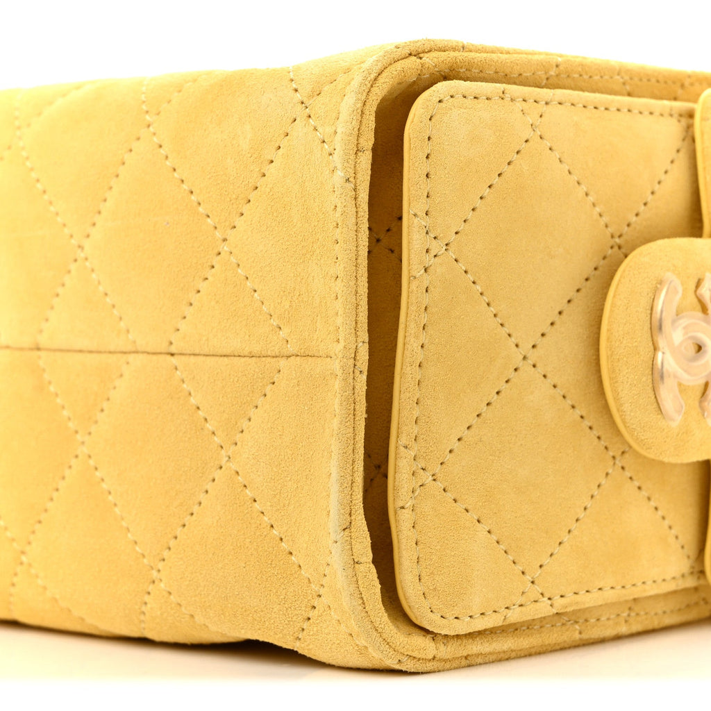Suede Quilted Mini Chanel 25 Handbag Yellow