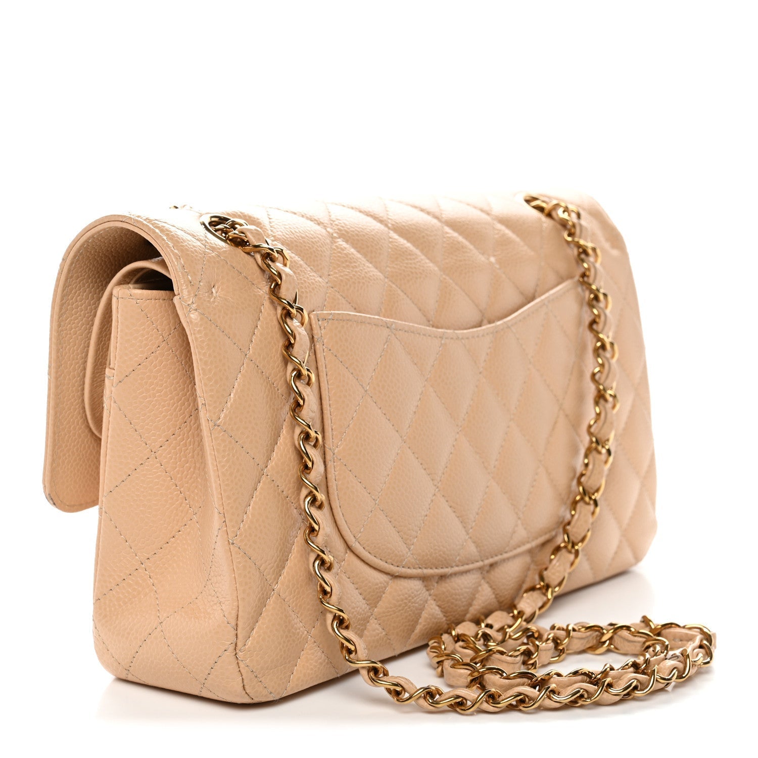Caviar Quilted Medium Double Flap Beige