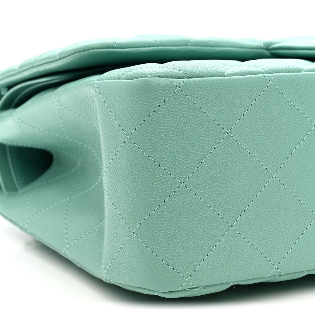 Caviar Quilted Jumbo Double Flap Light Green