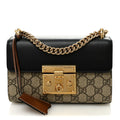 GG Supreme Monogram Calfskin Small Padlock Shoulder Bag Beige Black Cuir