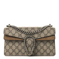 GG Supreme Monogram Suede Crystal Small Dionysus Shoulder Bag Beige Ebony Taupe