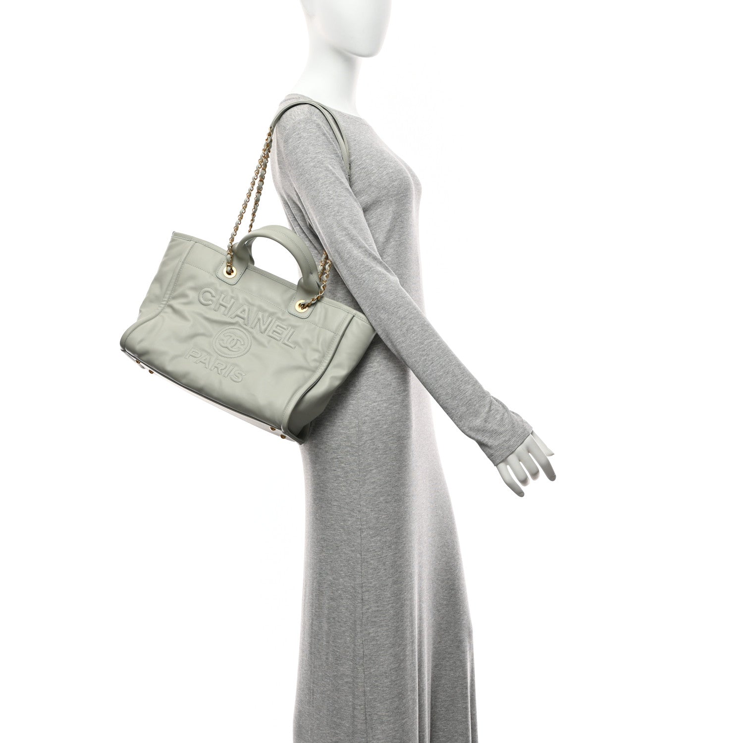 Calfskin Embossed Small Deauville Tote Light Blue