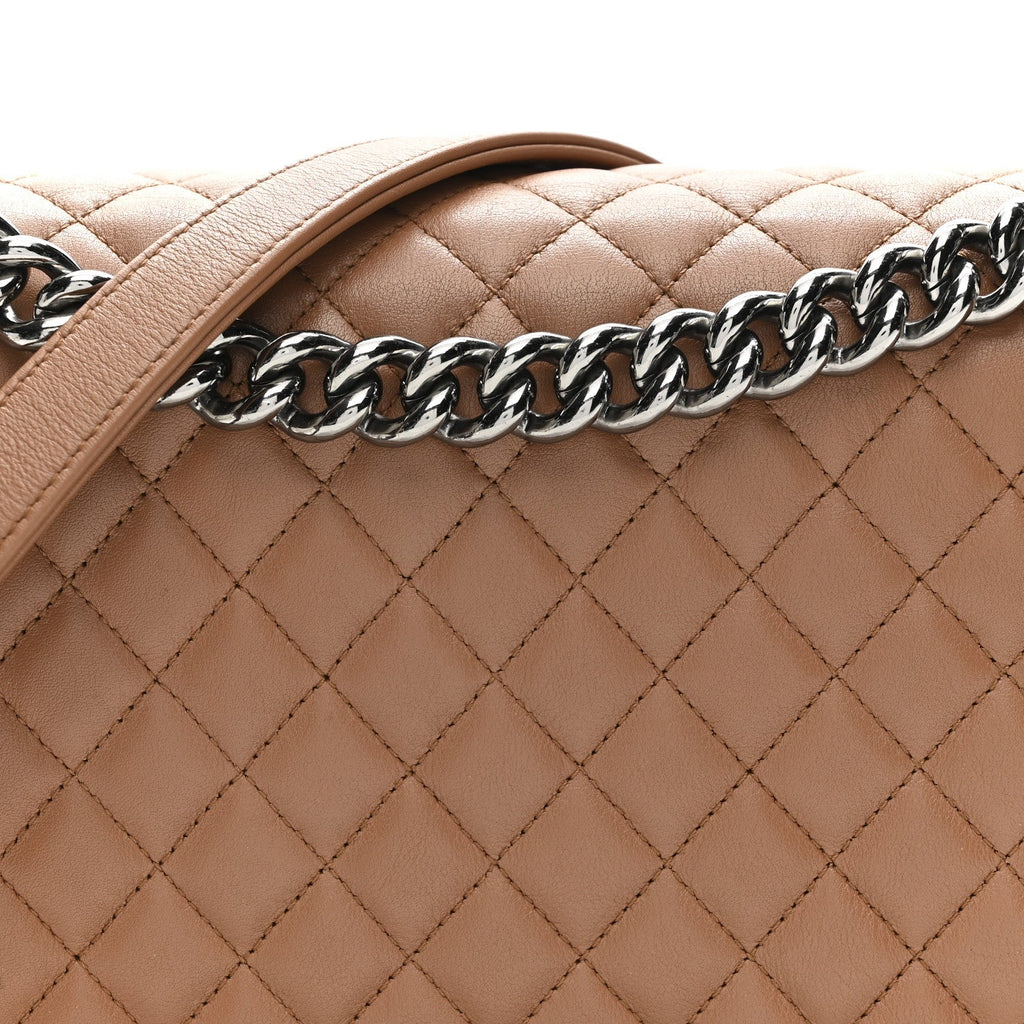Calfskin Quilted New Medium Boy Flap Dark Beige