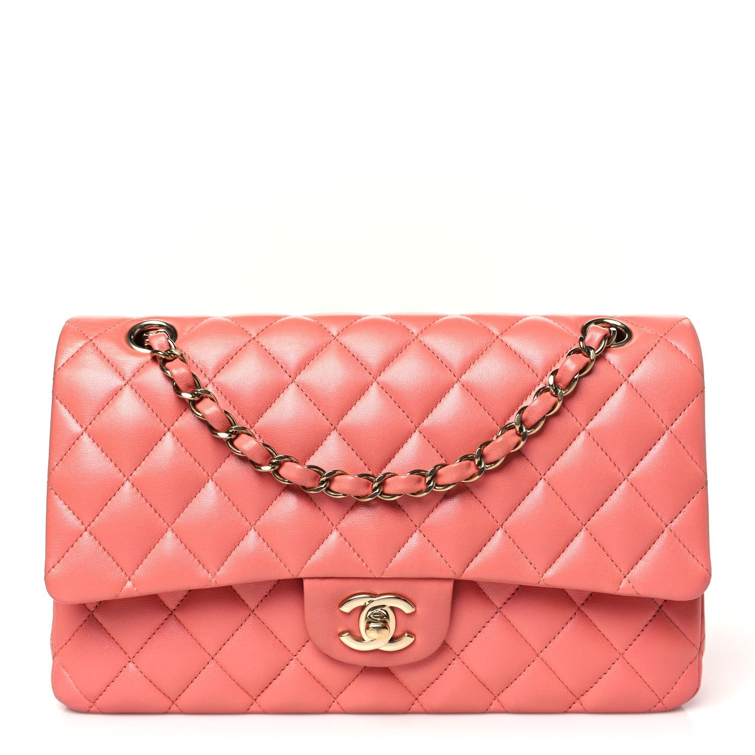 Iridescent Lambskin Quilted Medium Double Flap Pink