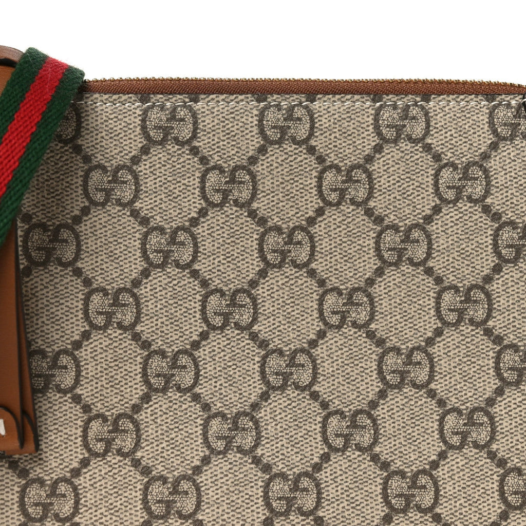 GG Supreme Monogram Textured Calfskin Small Emblem Shoulder Bag Beige Dark Brown