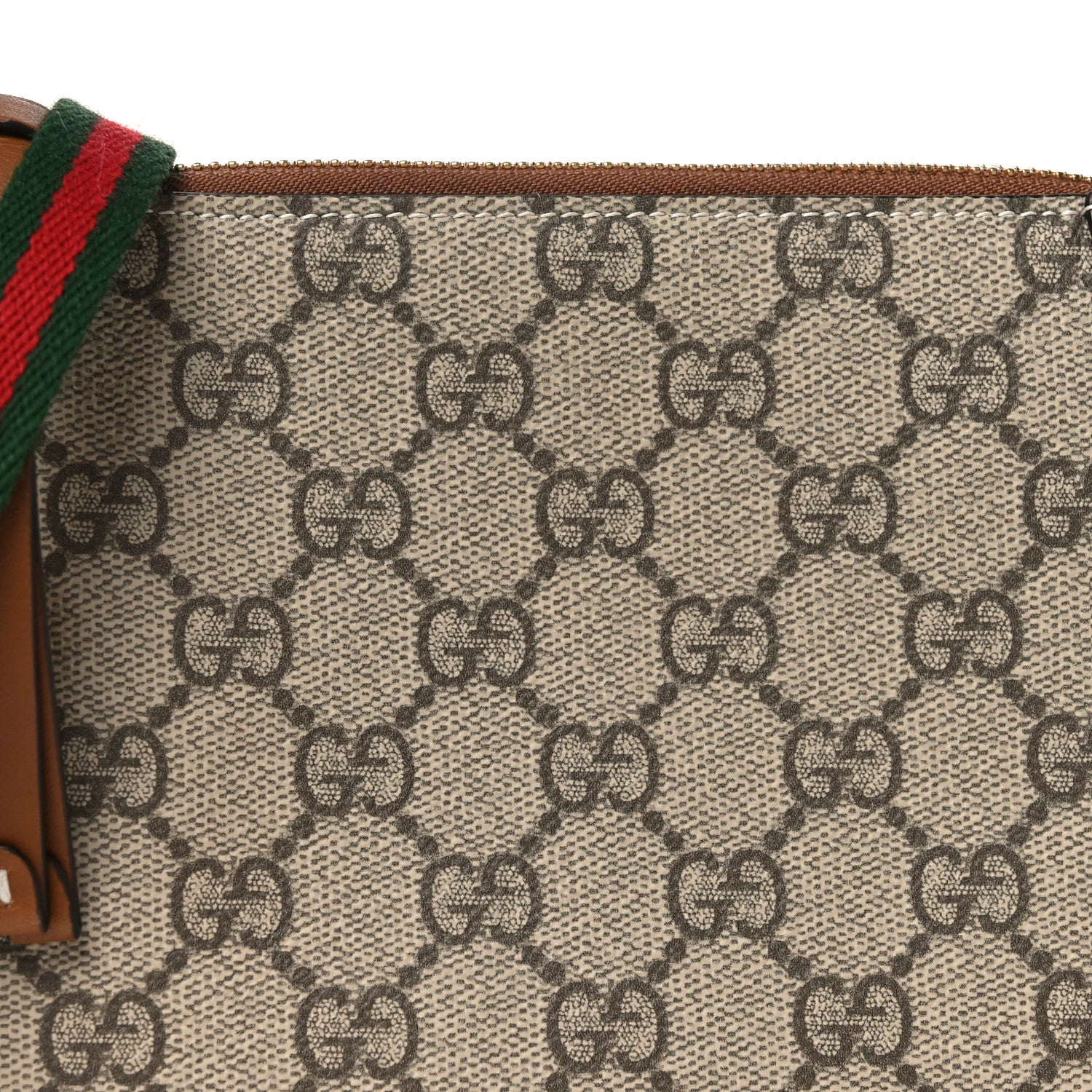 GG Supreme Monogram Textured Calfskin Small Emblem Shoulder Bag Beige Dark Brown