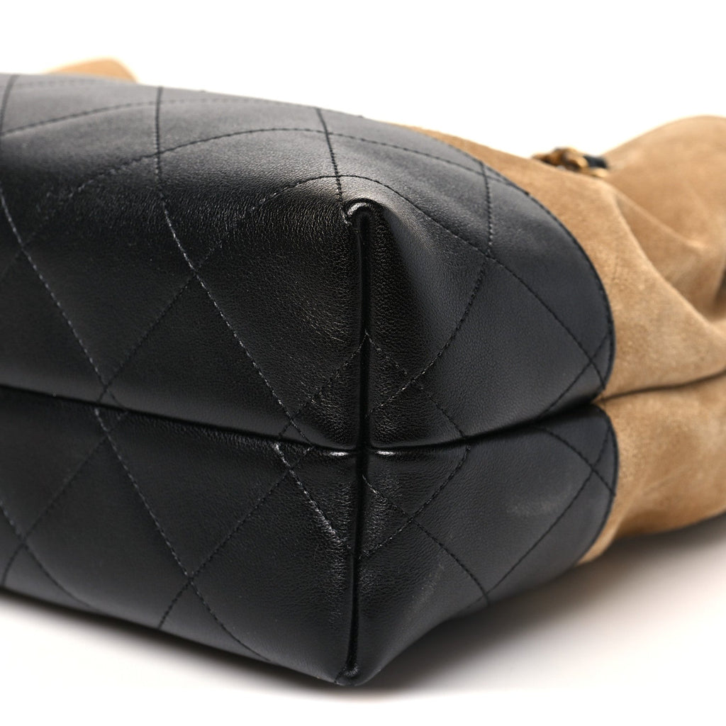 Suede Calfskin Shiny Lambskin Quilted Small Coco Base Shopping Bag Beige Black