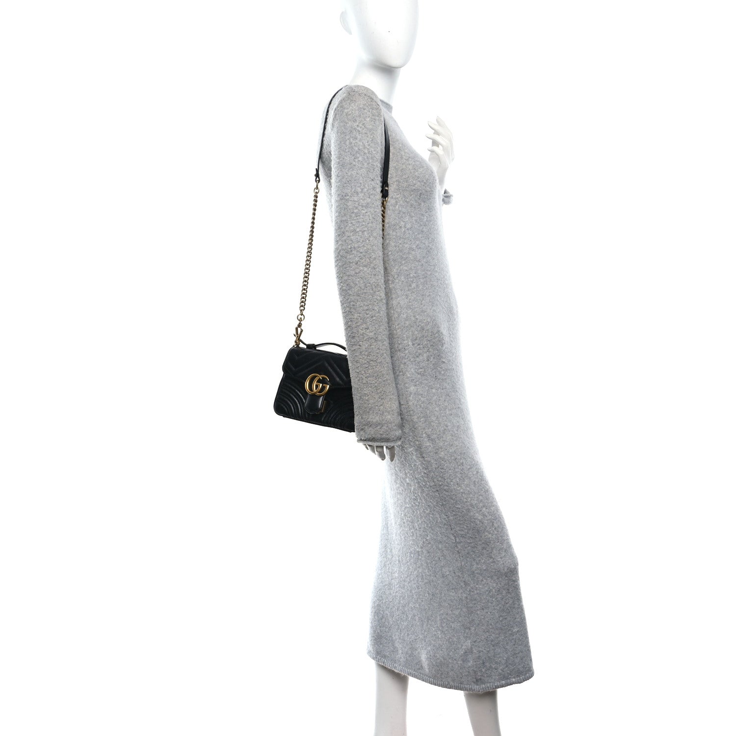Calfskin Matelasse Mini GG Marmont Top Handle Shoulder Bag Black