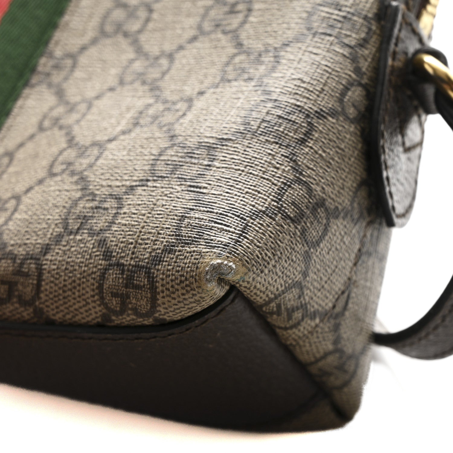 GG Supreme Monogram Textured Dollar Calfskin Web Small Ophidia Dome Shoulder Bag Beige Ebony New Acero
