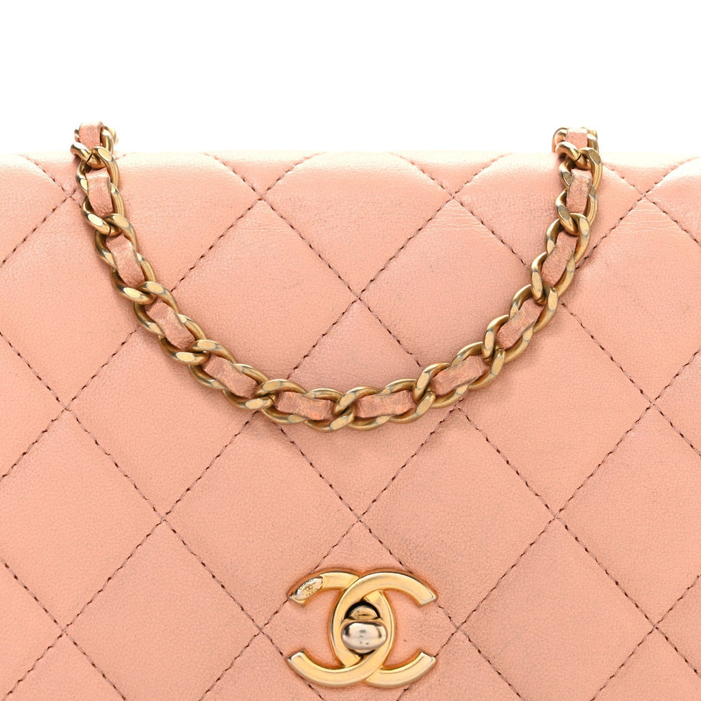 Lambskin Quilted CC Pearl Crush Wallet on Chain WOC Light Orange