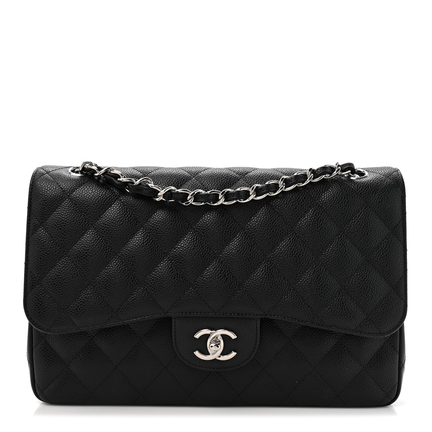 Caviar Quilted Jumbo Double Flap Black