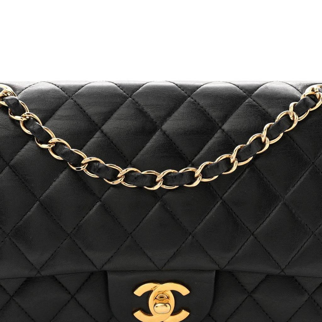 Lambskin Quilted Medium Double Flap Black