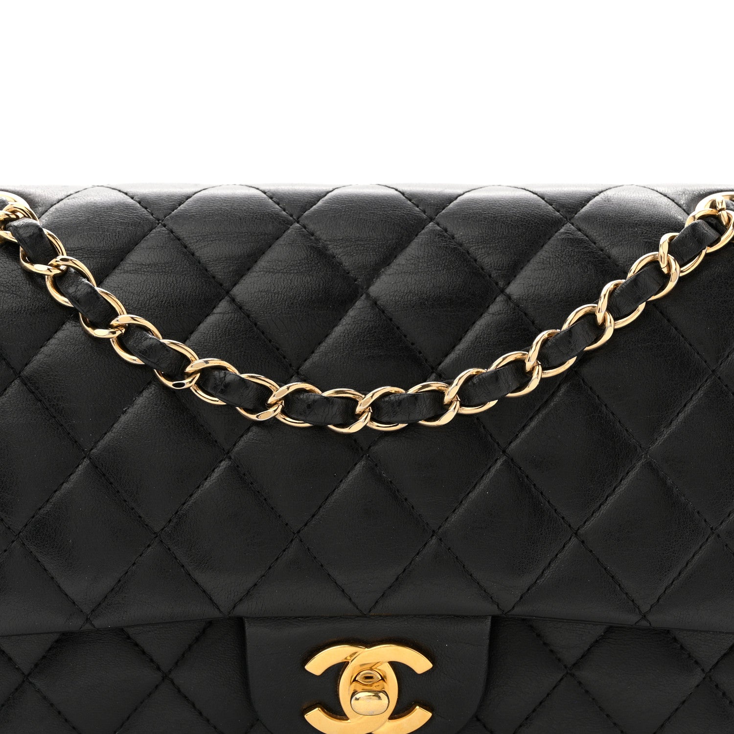 Lambskin Quilted Medium Double Flap Black
