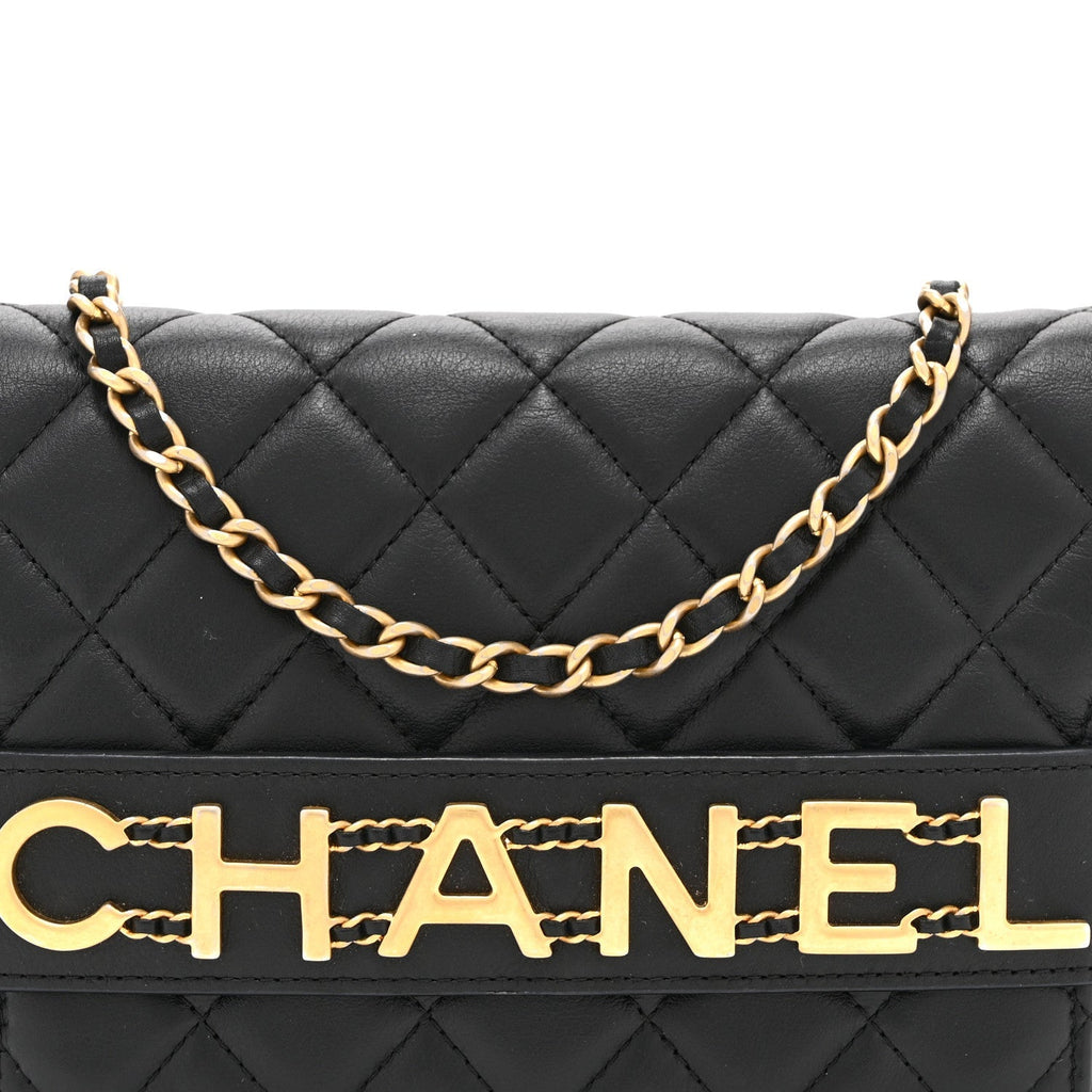 Calfskin Quilted Enchained Wallet On Chain WOC Black