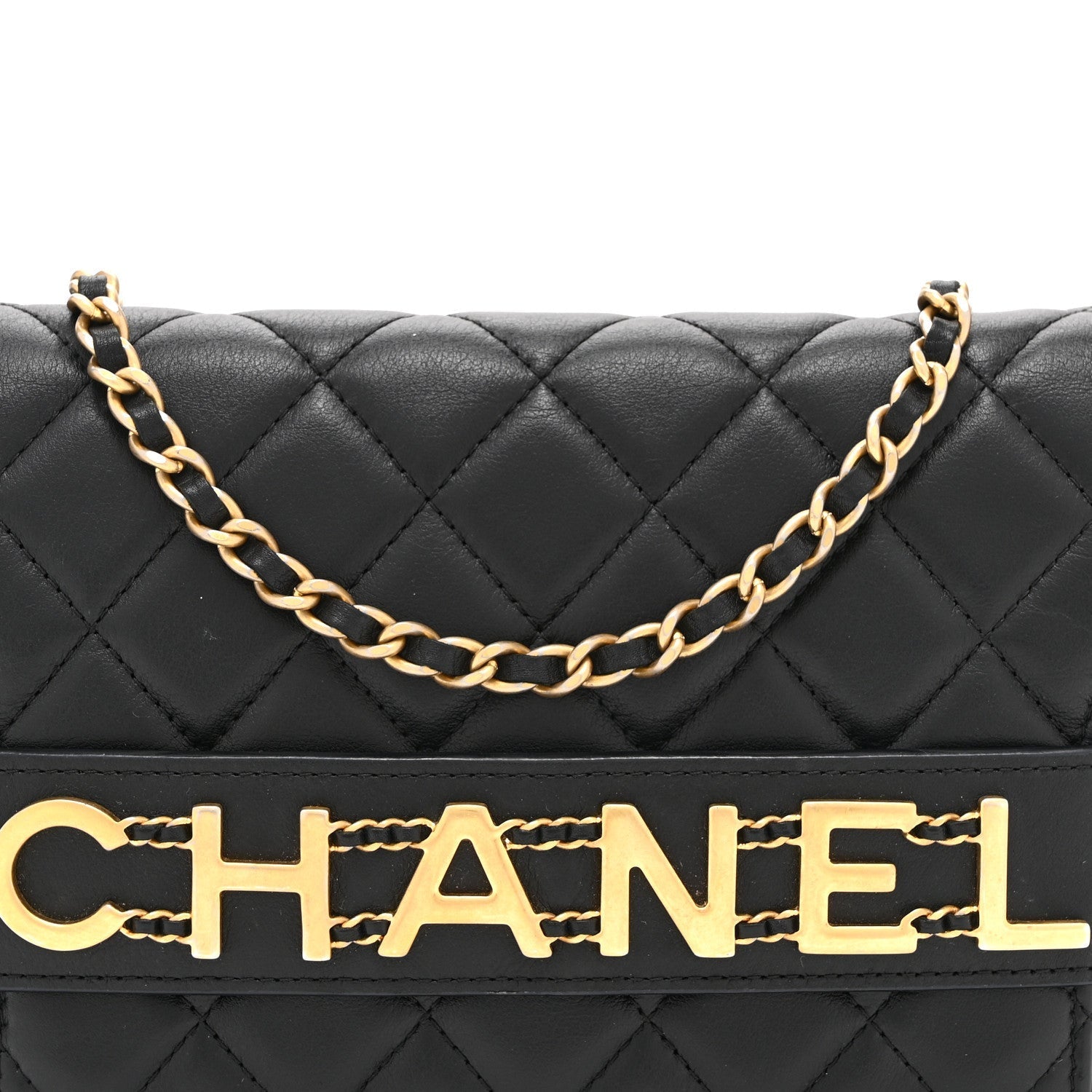 Calfskin Quilted Enchained Wallet On Chain WOC Black