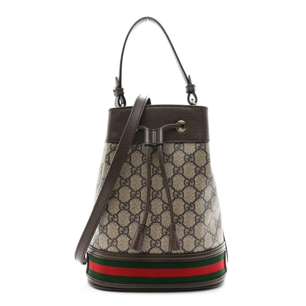 GG Supreme Monogram Web Small Ophidia Bucket Bag Brown
