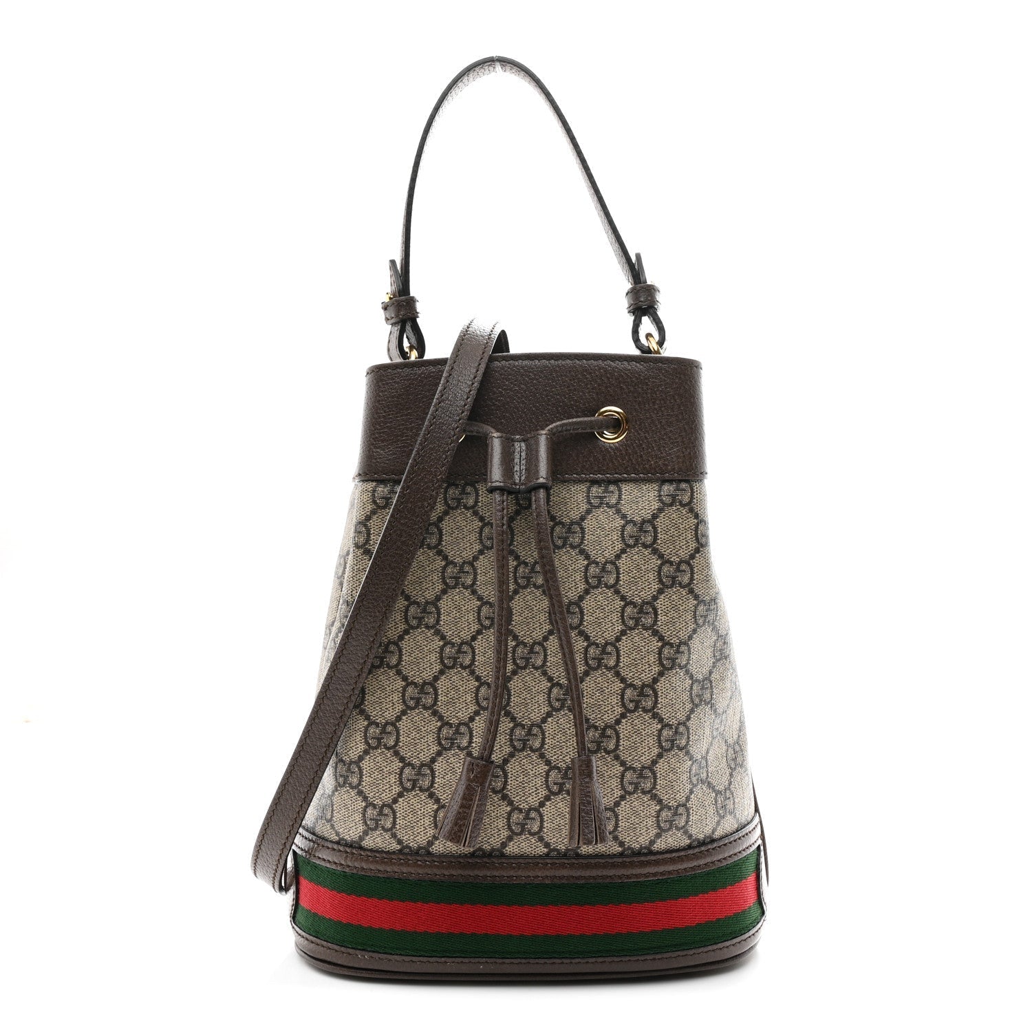 GG Supreme Monogram Web Small Ophidia Bucket Bag Brown