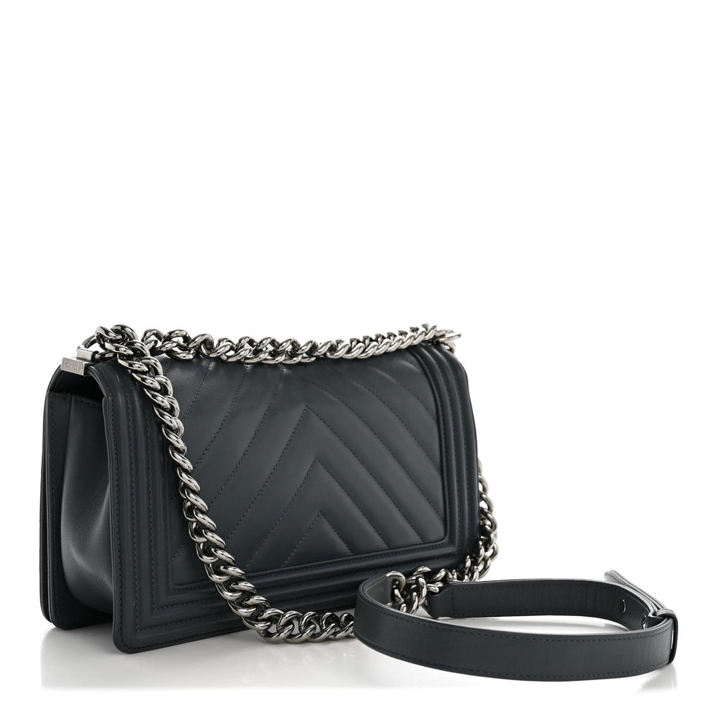 Calfskin Chevron Quilted New Medium Boy Flap Dark Navy Blue