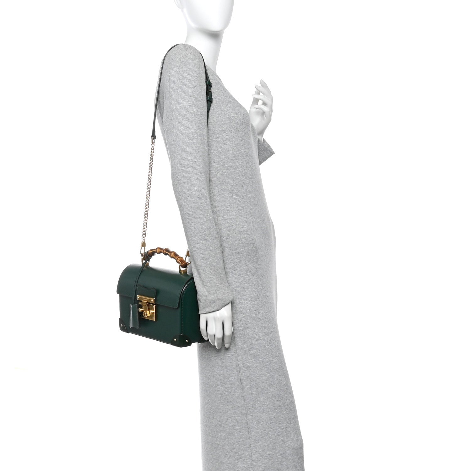 Azalea Calfskin Small Padlock Bamboo Shoulder Bag Vintage Green