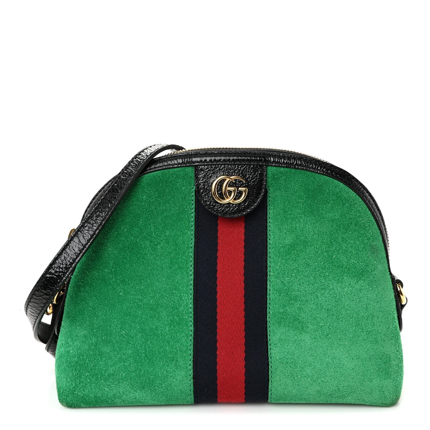 Suede Patent GG Web Small Ophidia Dome Shoulder Bag New Shamarock Black