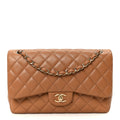Lambskin Quilted Jumbo Double Flap Dark Beige