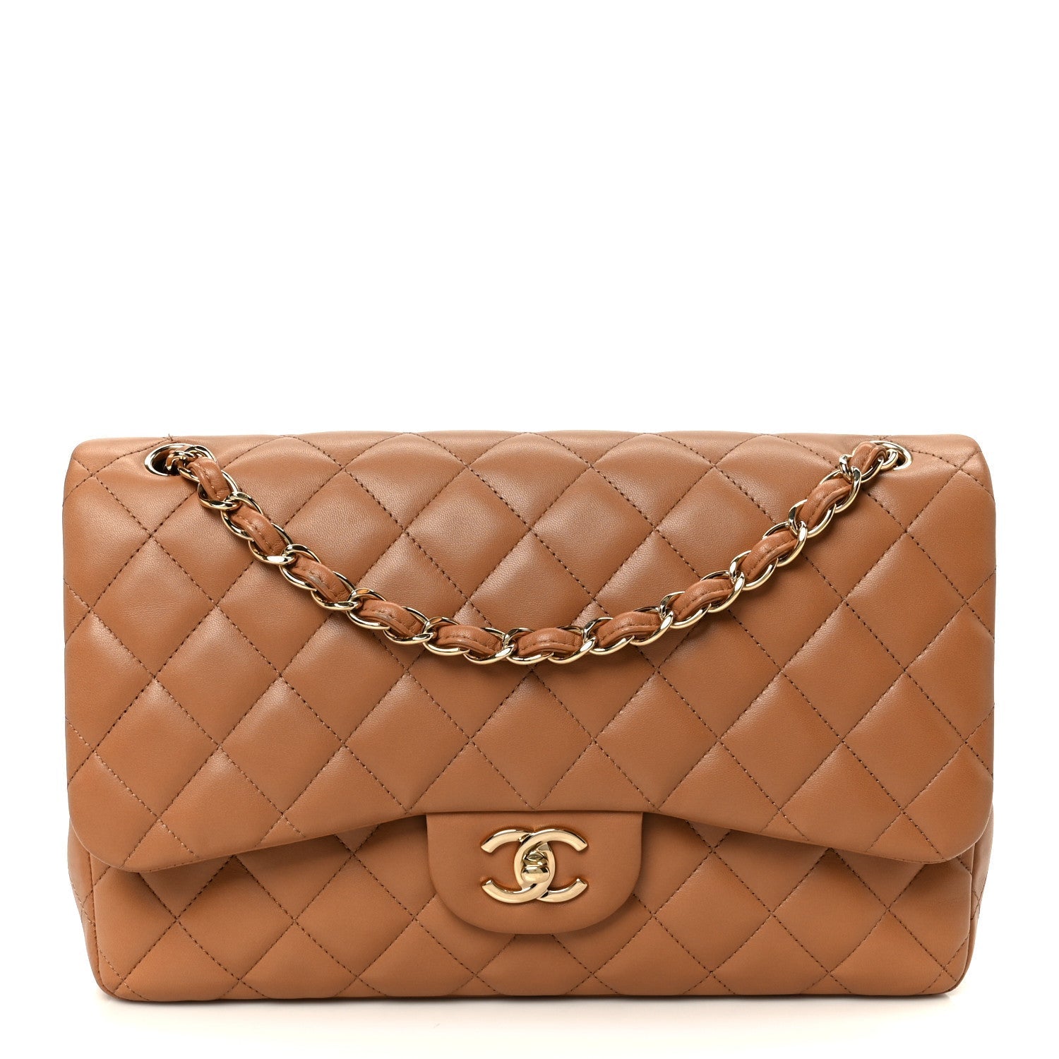 Lambskin Quilted Jumbo Double Flap Dark Beige