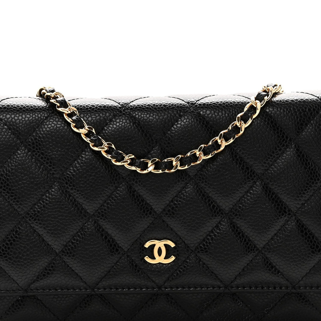 Caviar Quilted Wallet on Chain WOC Black