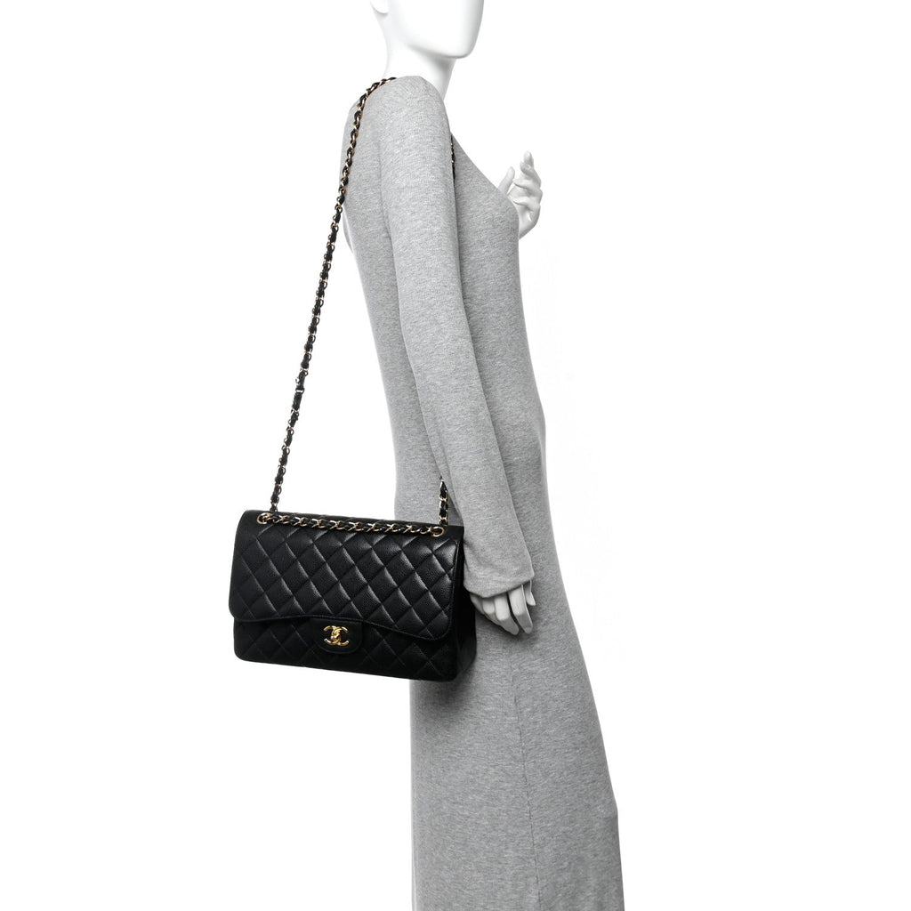Caviar Quilted Jumbo Double Flap Black