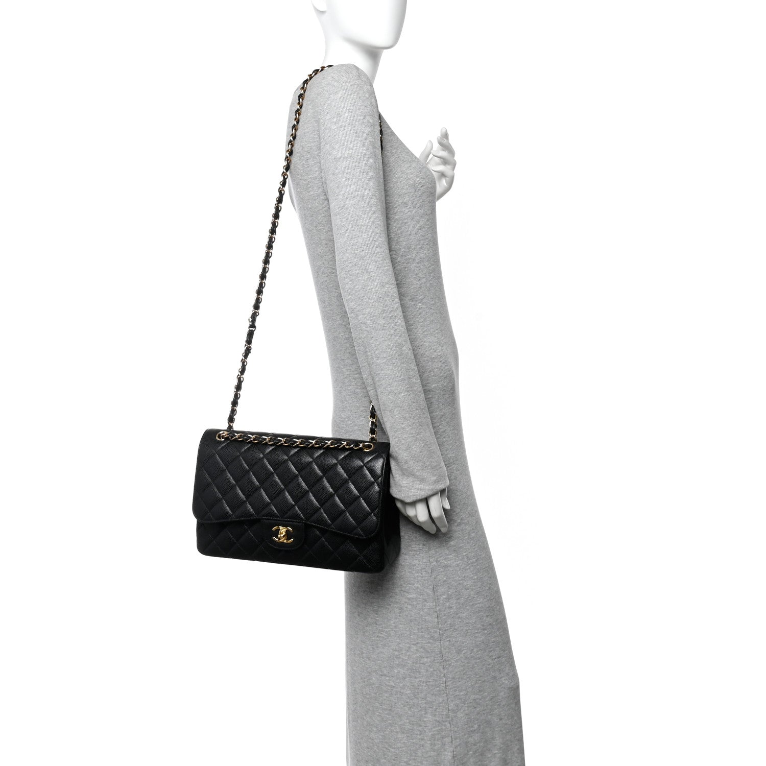 Caviar Quilted Jumbo Double Flap Black