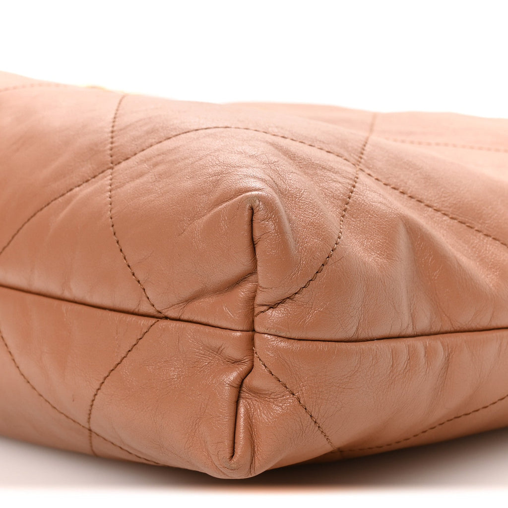Shiny Calfskin Quilted Chanel 22 Camel